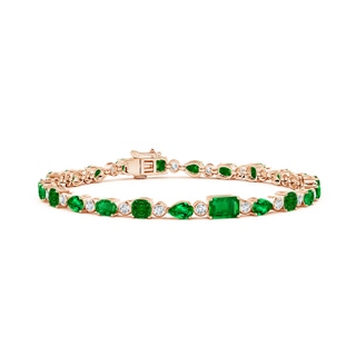 6x4mm AAAA Emerald & Diamond Multi-Shape Tennis Bracelet in 9K Rose Gold