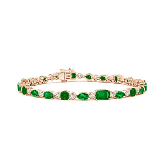 6x4mm AAAA Emerald & Diamond Multi-Shape Tennis Bracelet in Rose Gold