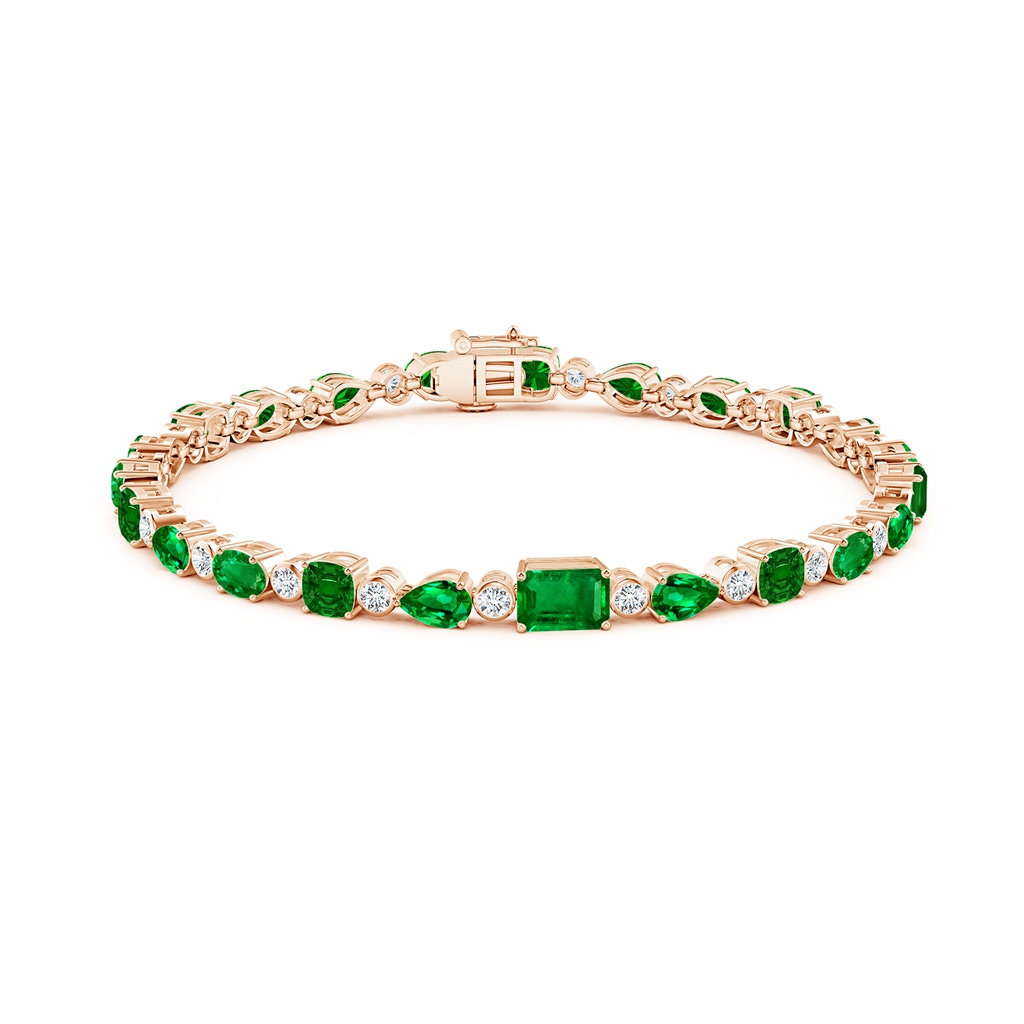 6x4mm AAAA Emerald & Diamond Multi-Shape Tennis Bracelet in Rose Gold - side 199