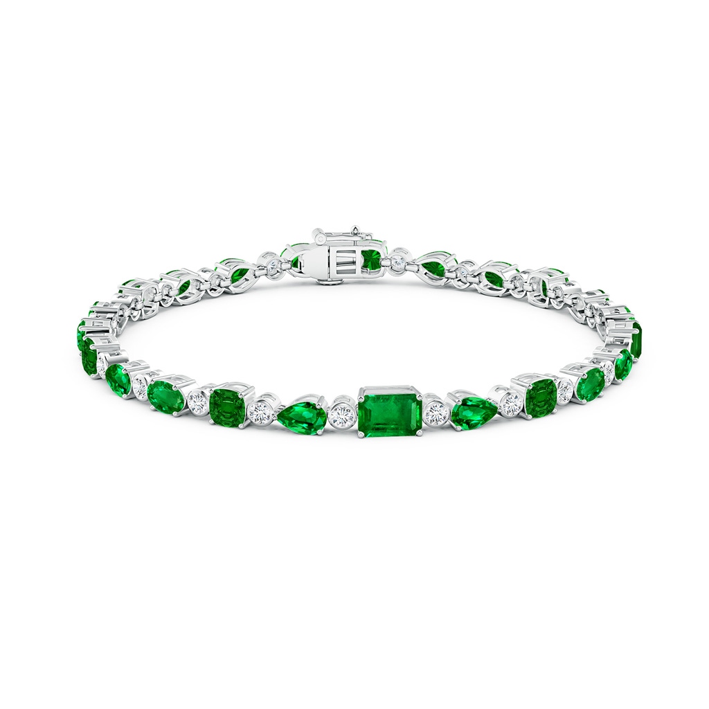 6x4mm AAAA Emerald & Diamond Multi-Shape Tennis Bracelet in White Gold - side 199