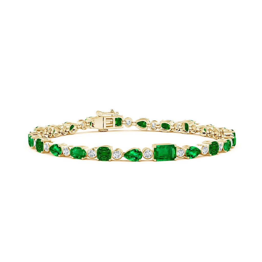 6x4mm AAAA Emerald & Diamond Multi-Shape Tennis Bracelet in Yellow Gold