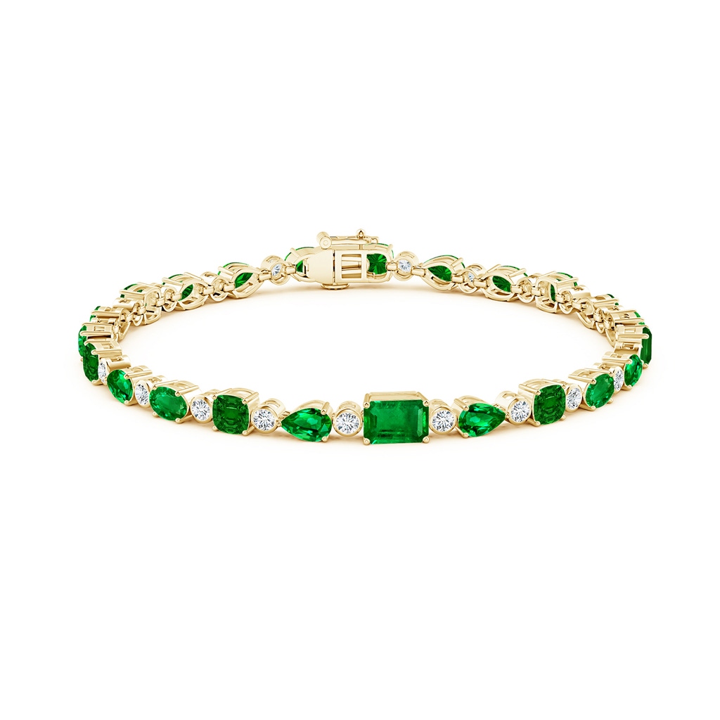 6x4mm AAAA Emerald & Diamond Multi-Shape Tennis Bracelet in Yellow Gold - side 199