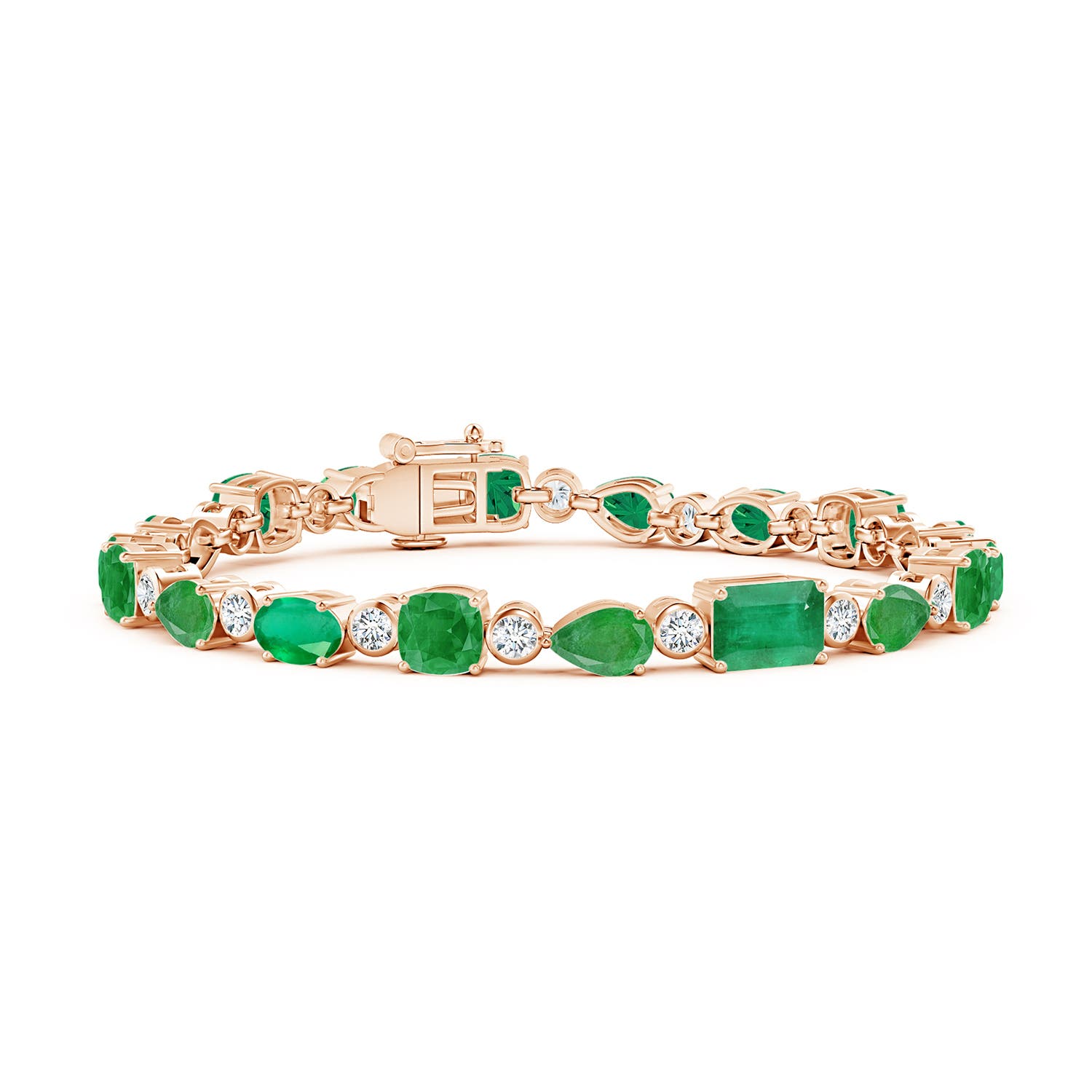 7x5mm A Emerald & Diamond Multi-Shape Tennis Bracelet in Rose Gold
