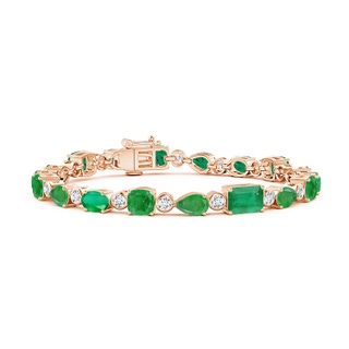 7x5mm A Emerald & Diamond Multi-Shape Tennis Bracelet in Rose Gold