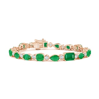 7x5mm AA Emerald & Diamond Multi-Shape Tennis Bracelet in Rose Gold