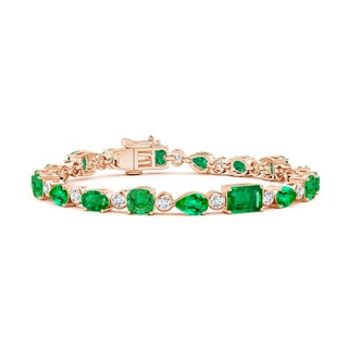 7x5mm AAA Emerald & Diamond Multi-Shape Tennis Bracelet in 10K Rose Gold