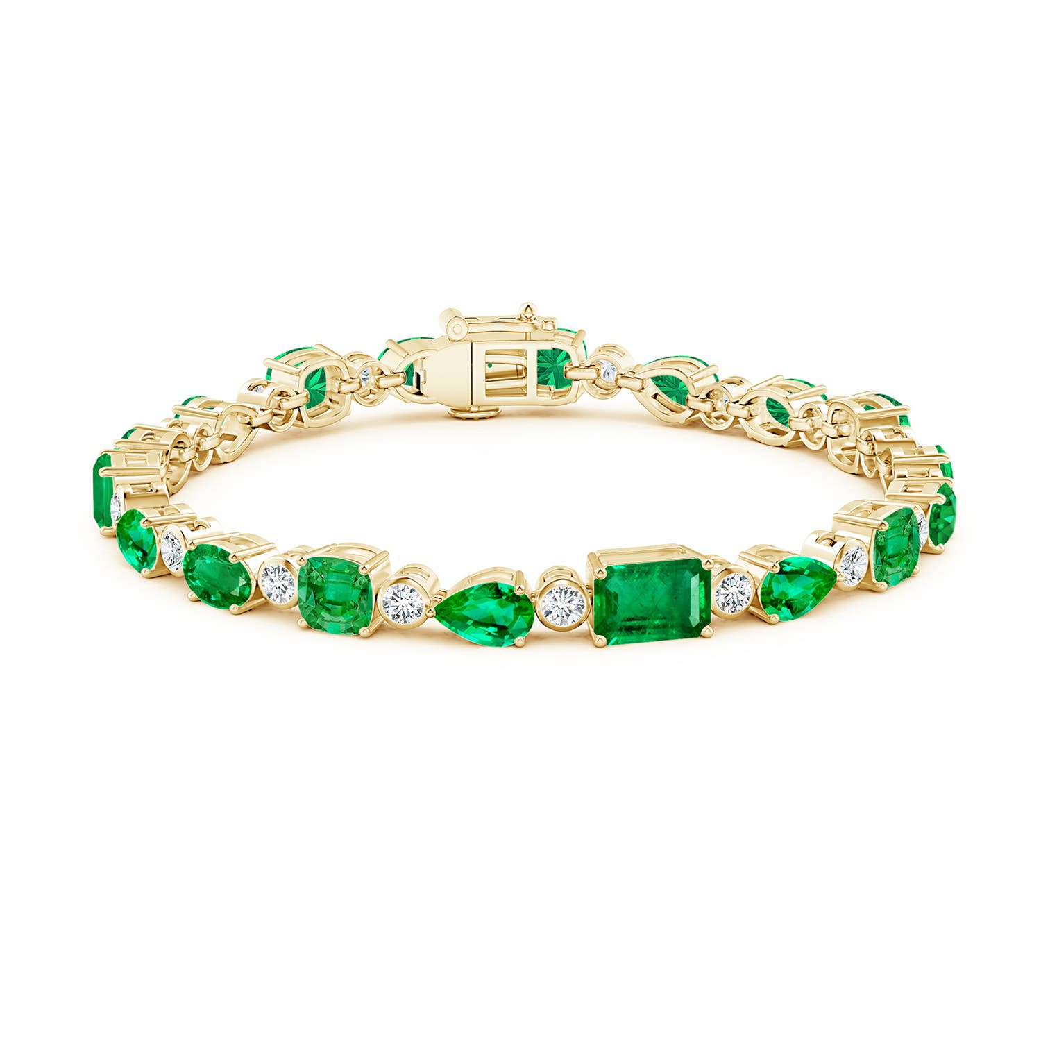 7x5mm AAA Emerald & Diamond Multi-Shape Tennis Bracelet in Yellow Gold