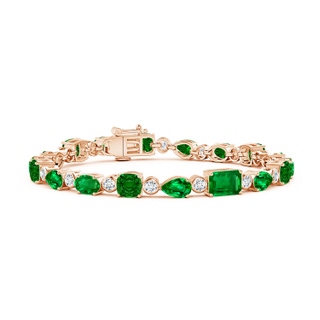 7x5mm AAAA Emerald & Diamond Multi-Shape Tennis Bracelet in 9K Rose Gold