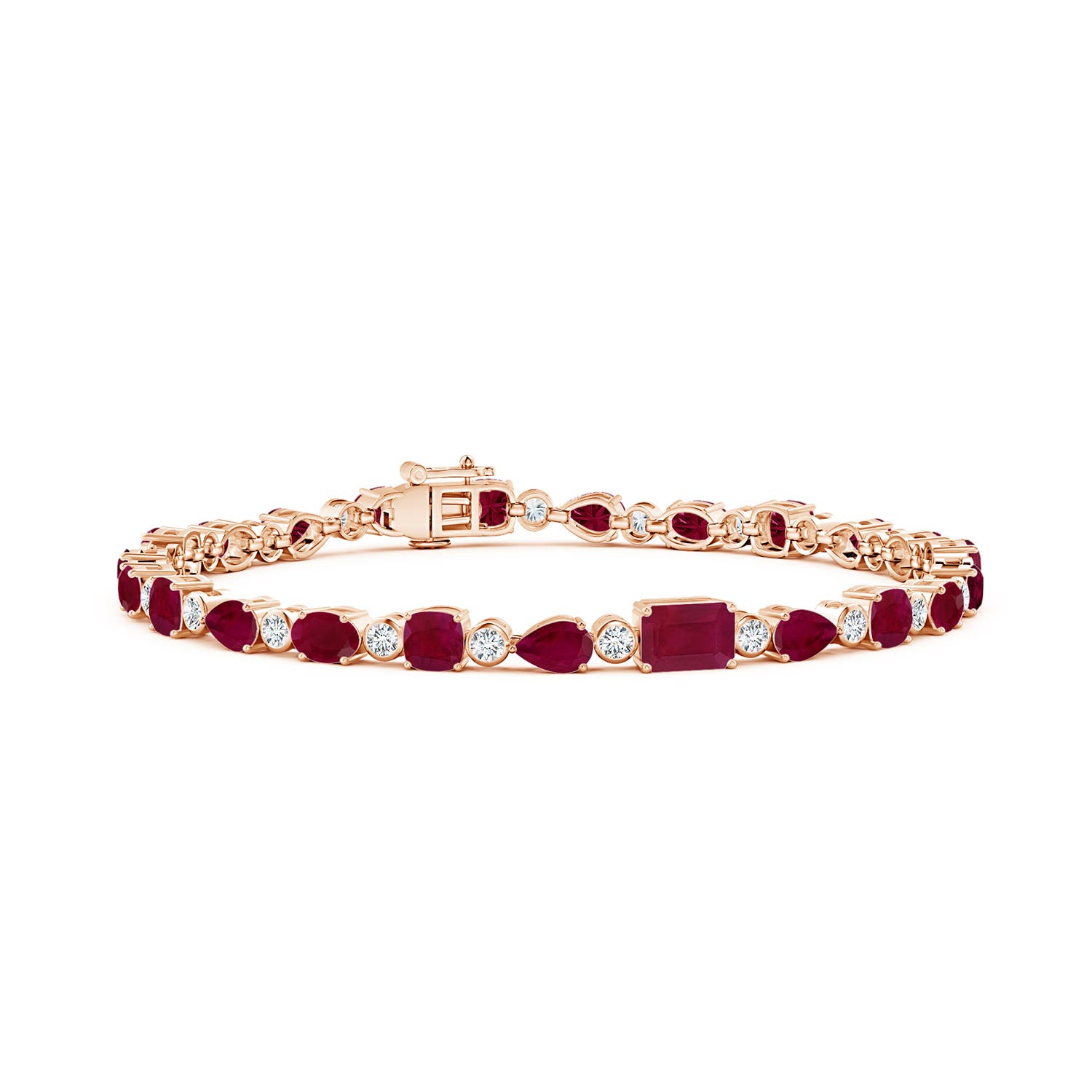 6x4mm A Ruby & Diamond Multi-Shape Tennis Bracelet in Rose Gold