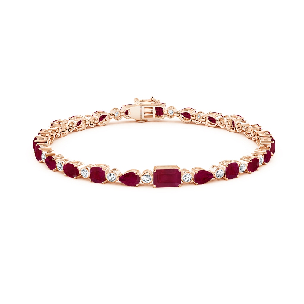 6x4mm A Ruby & Diamond Multi-Shape Tennis Bracelet in Rose Gold Side 199