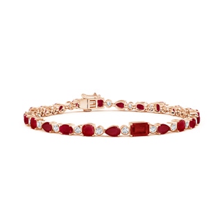 6x4mm AA Ruby & Diamond Multi-Shape Tennis Bracelet in 9K Rose Gold