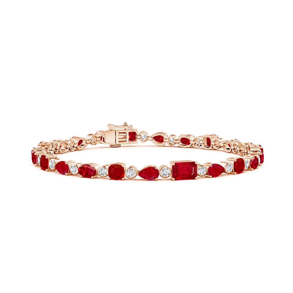 6x4mm AAA Ruby & Diamond Multi-Shape Tennis Bracelet in Rose Gold