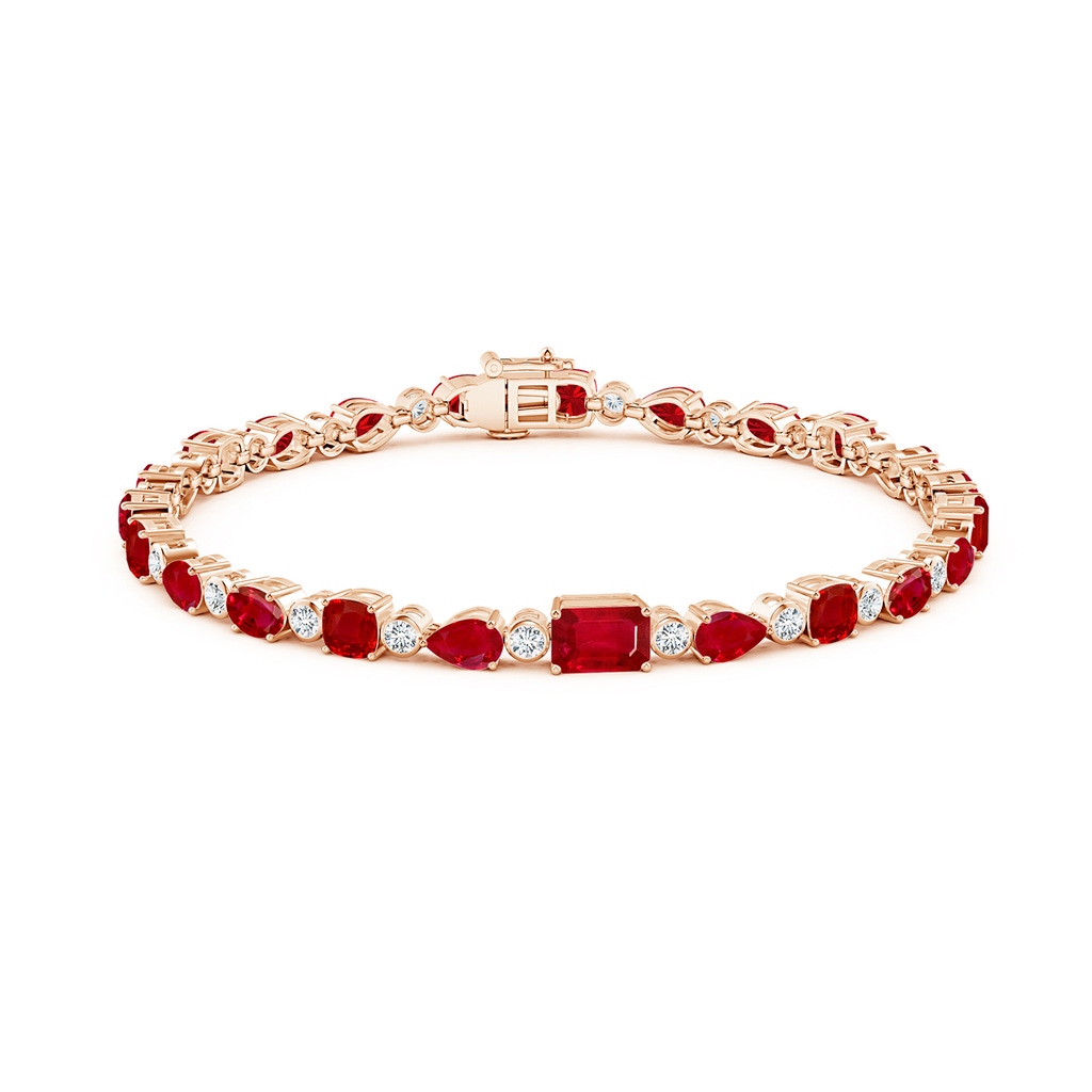 6x4mm AAA Ruby & Diamond Multi-Shape Tennis Bracelet in Rose Gold - side 199