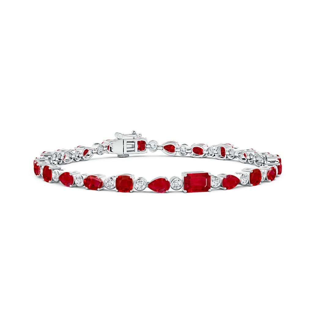 6x4mm AAA Ruby & Diamond Multi-Shape Tennis Bracelet in White Gold