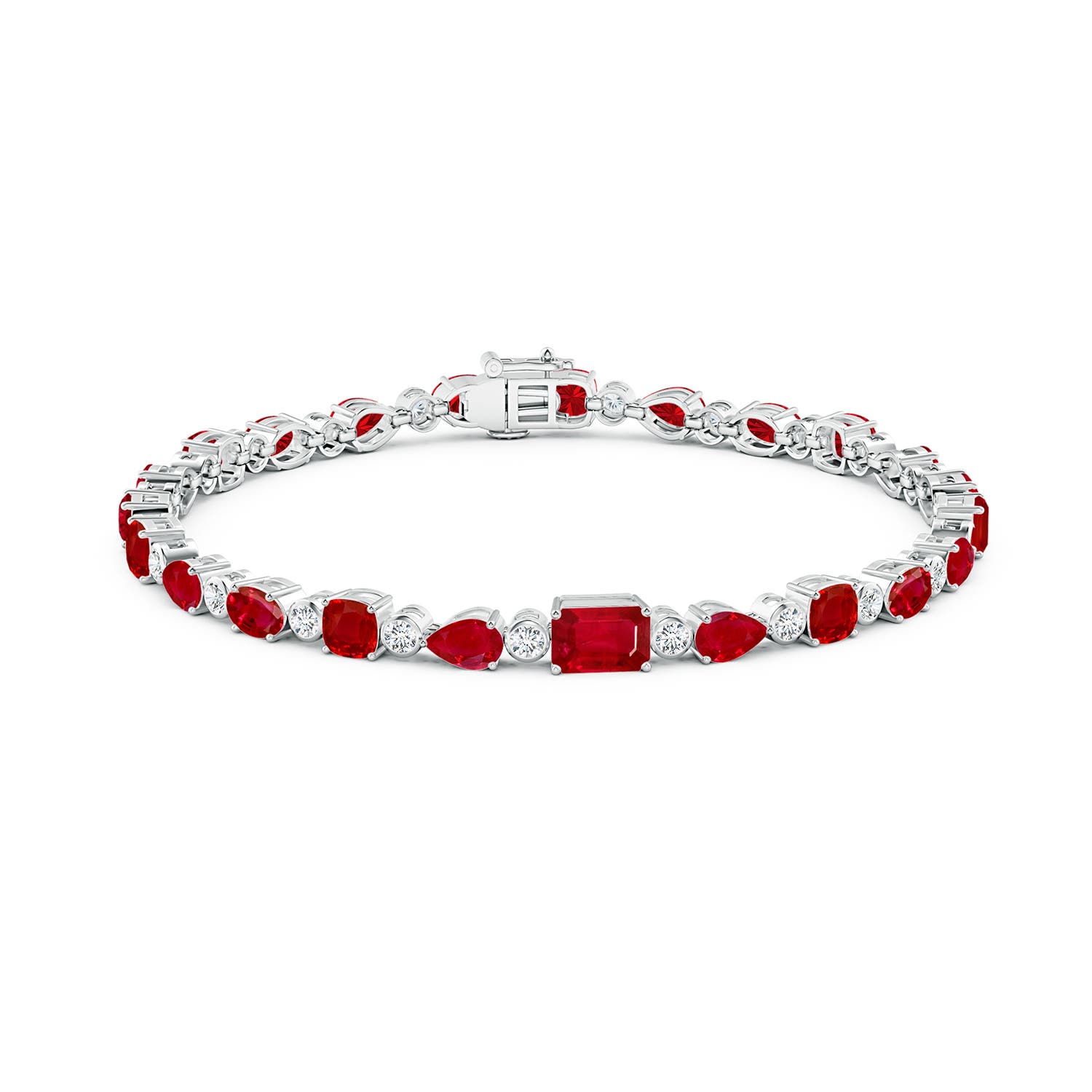 6x4mm AAA Ruby & Diamond Multi-Shape Tennis Bracelet in White Gold - side 2