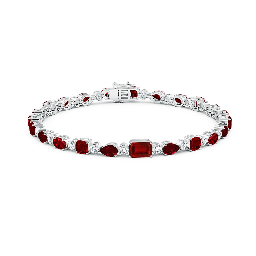 6x4mm AAAA Ruby & Diamond Multi-Shape Tennis Bracelet in White Gold - side 199