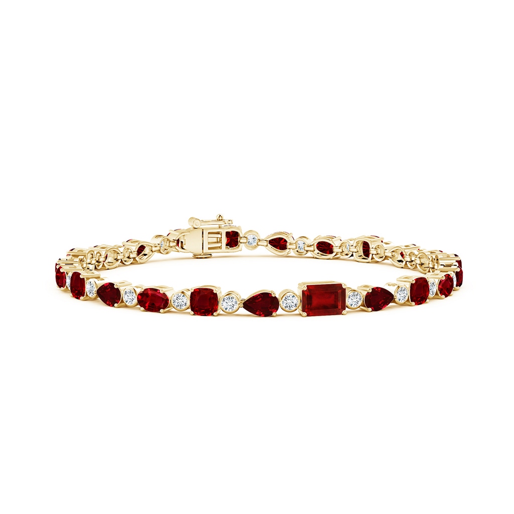 6x4mm AAAA Ruby & Diamond Multi-Shape Tennis Bracelet in Yellow Gold