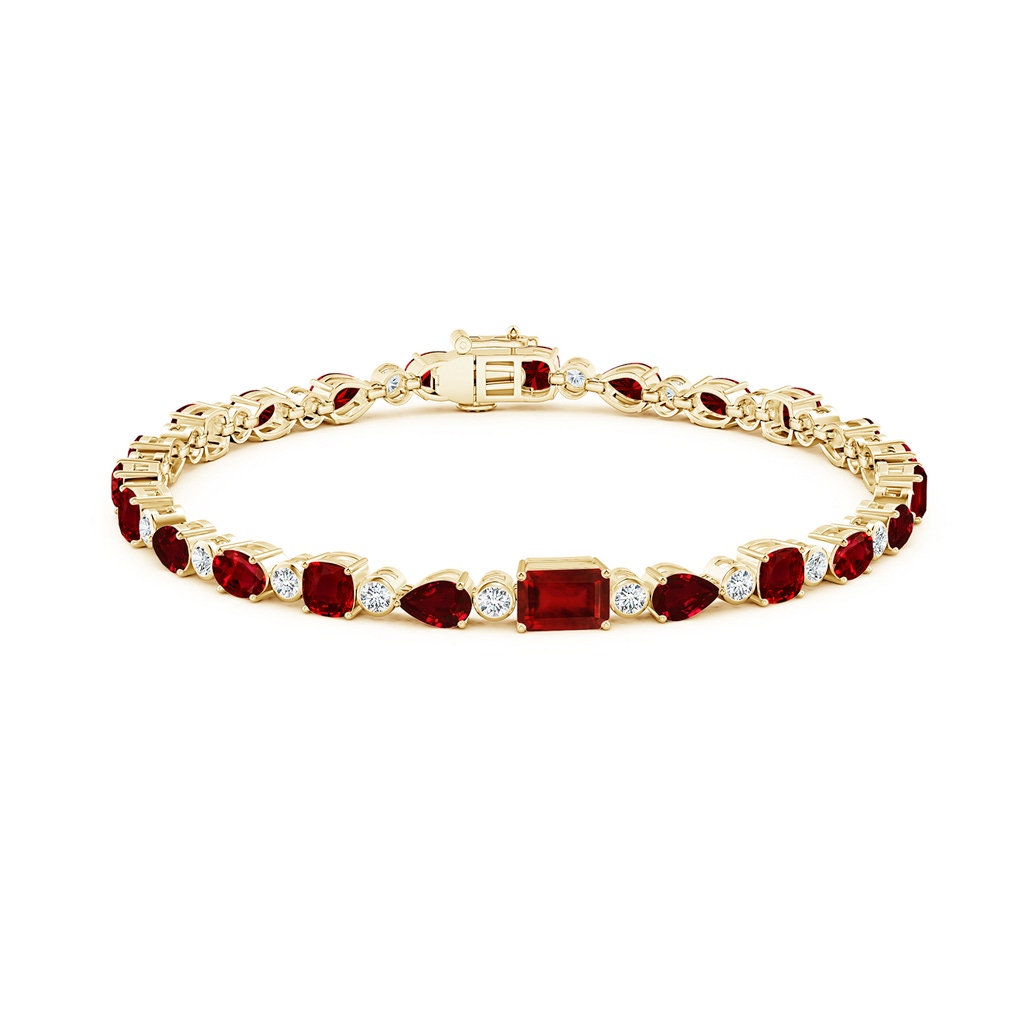 6x4mm AAAA Ruby & Diamond Multi-Shape Tennis Bracelet in Yellow Gold - side 199