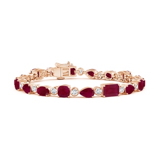 7x5mm A Ruby & Diamond Multi-Shape Tennis Bracelet in Rose Gold