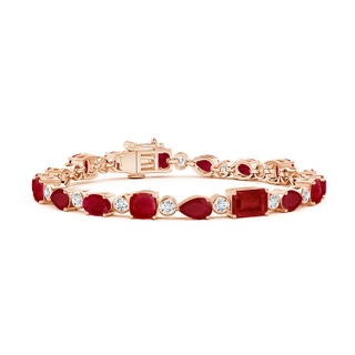 7x5mm AA Ruby & Diamond Multi-Shape Tennis Bracelet in 10K Rose Gold