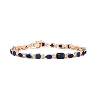 6x4mm A Blue Sapphire & Diamond Multi-Shape Tennis Bracelet in 9K Rose Gold