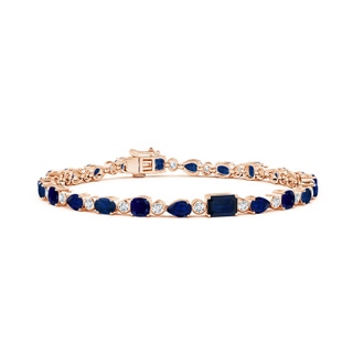 6x4mm AA Blue Sapphire & Diamond Multi-Shape Tennis Bracelet in 9K Rose Gold