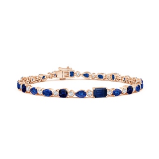 6x4mm AAA Blue Sapphire & Diamond Multi-Shape Tennis Bracelet in Rose Gold