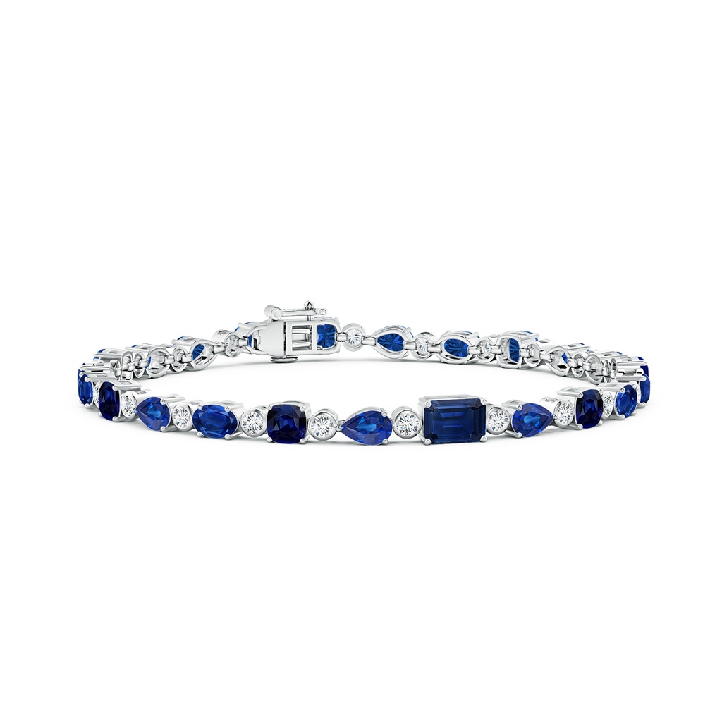 6x4mm AAA Blue Sapphire & Diamond Multi-Shape Tennis Bracelet in White Gold