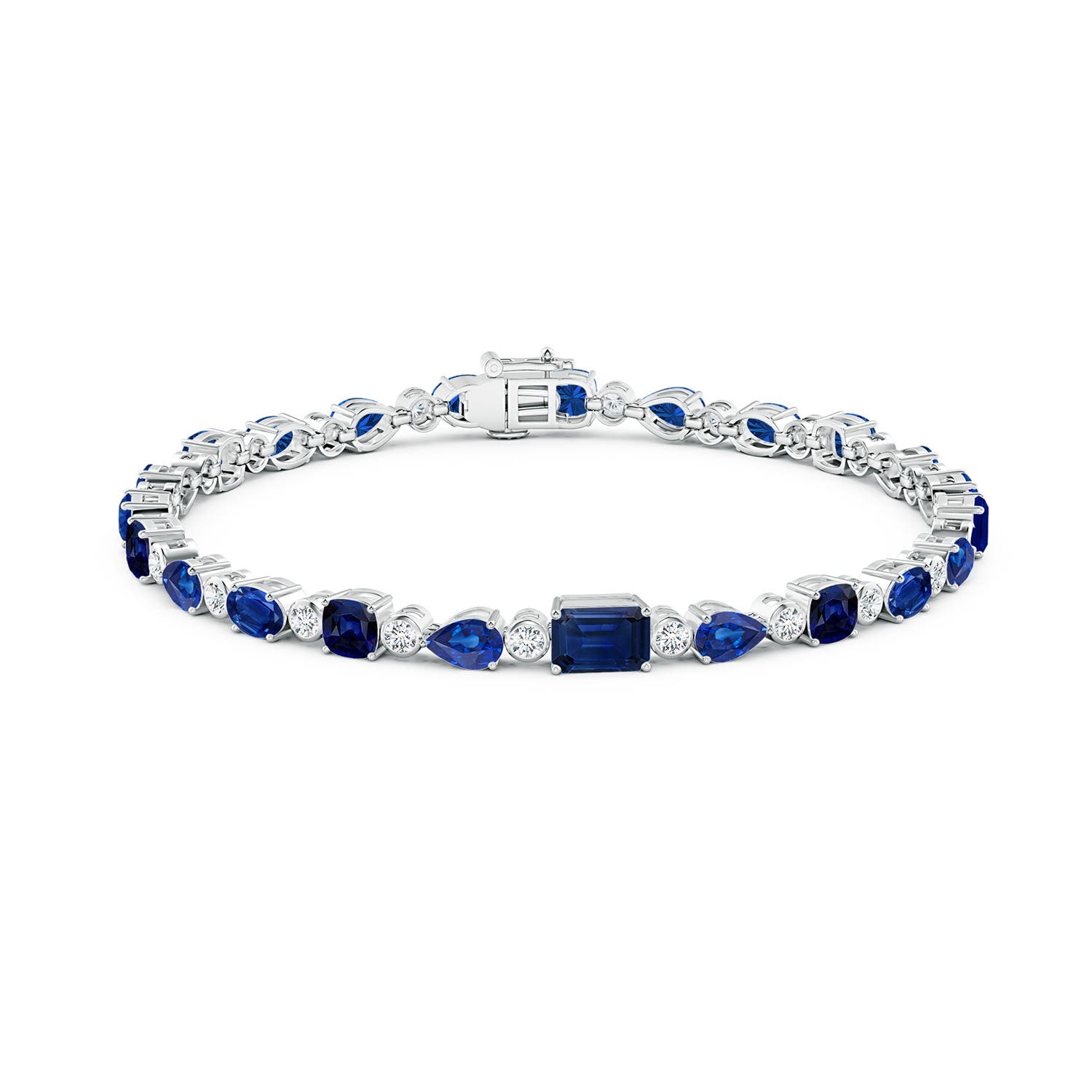 6x4mm AAA Blue Sapphire & Diamond Multi-Shape Tennis Bracelet in White Gold - side 3