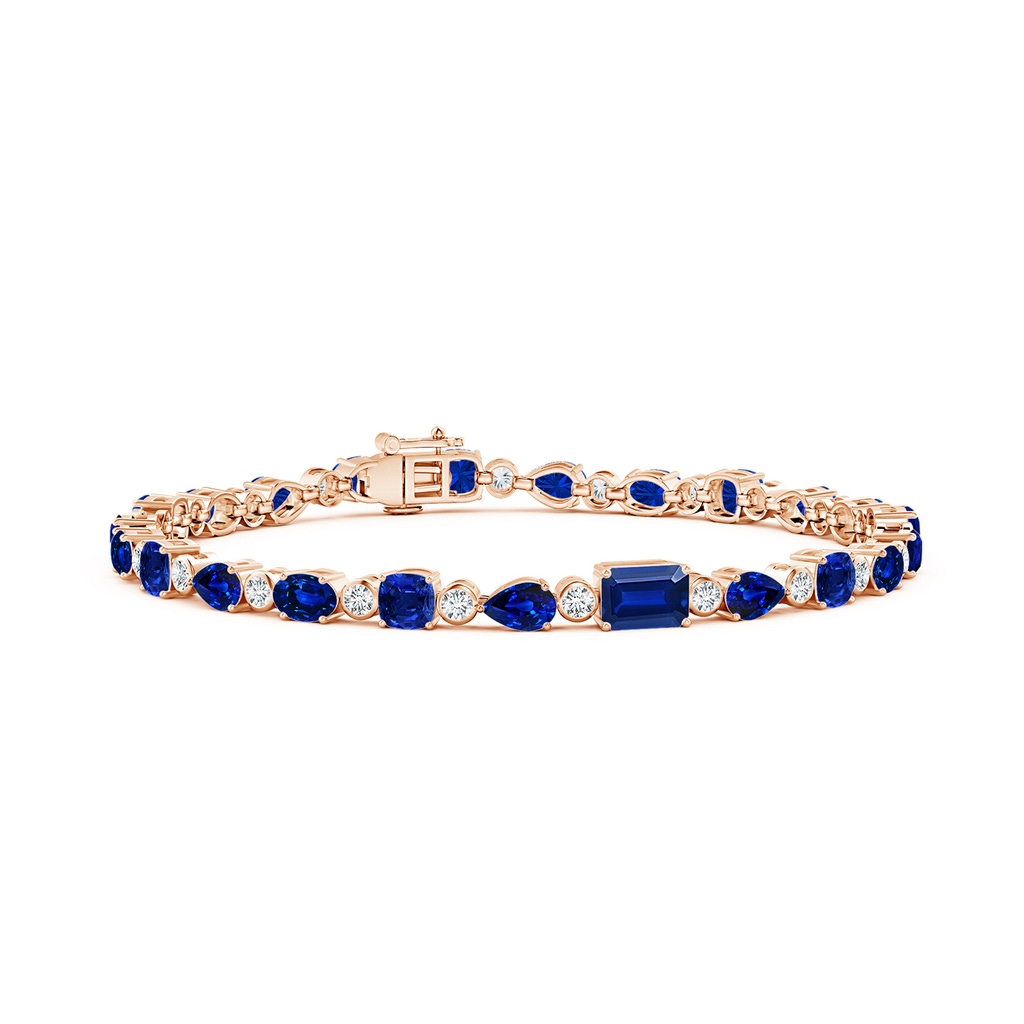 6x4mm AAAA Blue Sapphire & Diamond Multi-Shape Tennis Bracelet in Rose Gold
