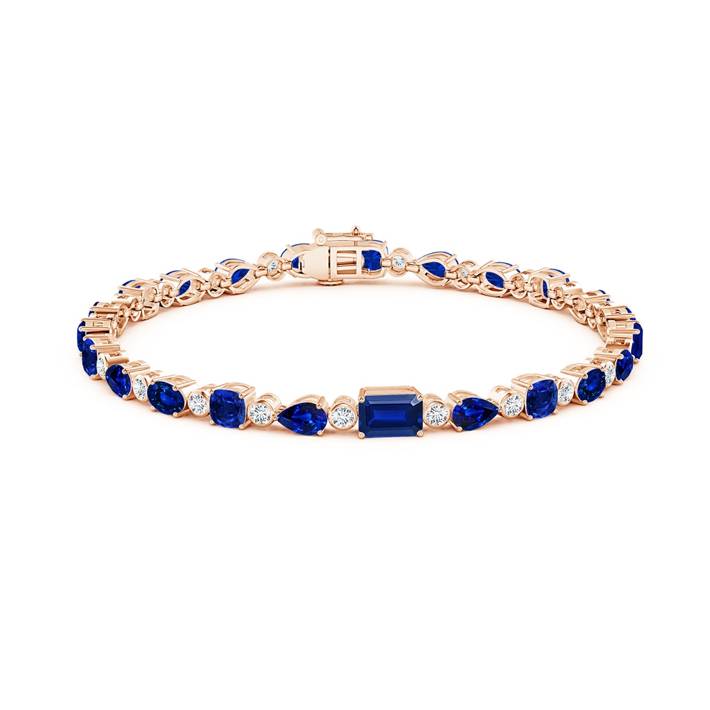 6x4mm AAAA Blue Sapphire & Diamond Multi-Shape Tennis Bracelet in Rose Gold Side 199
