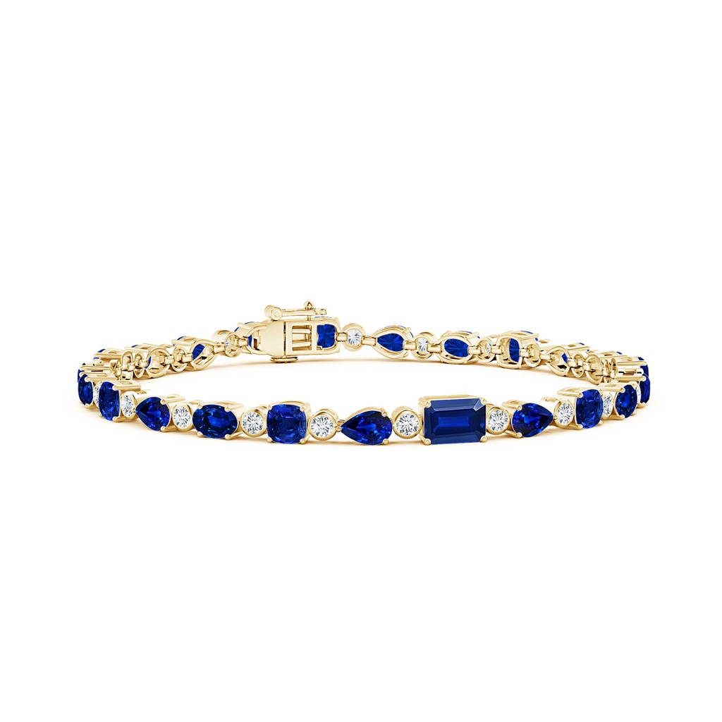 6x4mm AAAA Blue Sapphire & Diamond Multi-Shape Tennis Bracelet in Yellow Gold