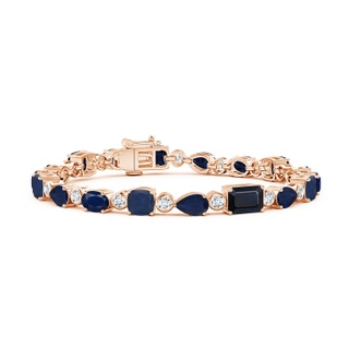 7x5mm A Blue Sapphire & Diamond Multi-Shape Tennis Bracelet in 10K Rose Gold