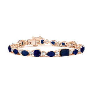 7x5mm AA Blue Sapphire & Diamond Multi-Shape Tennis Bracelet in 9K Rose Gold