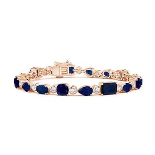 7x5mm AA Blue Sapphire & Diamond Multi-Shape Tennis Bracelet in Rose Gold