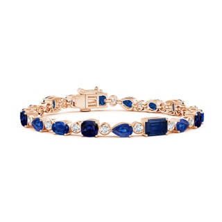 7x5mm AAA Blue Sapphire & Diamond Multi-Shape Tennis Bracelet in Rose Gold