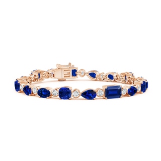 7x5mm AAAA Blue Sapphire & Diamond Multi-Shape Tennis Bracelet in 10K Rose Gold