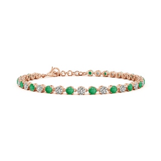 3mm A Round Emerald and Diamond Tennis Link Bracelet in Rose Gold