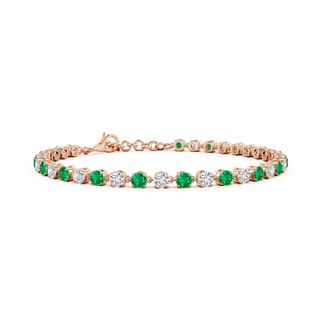 3mm AAA Round Emerald and Diamond Tennis Link Bracelet in 18K Rose Gold