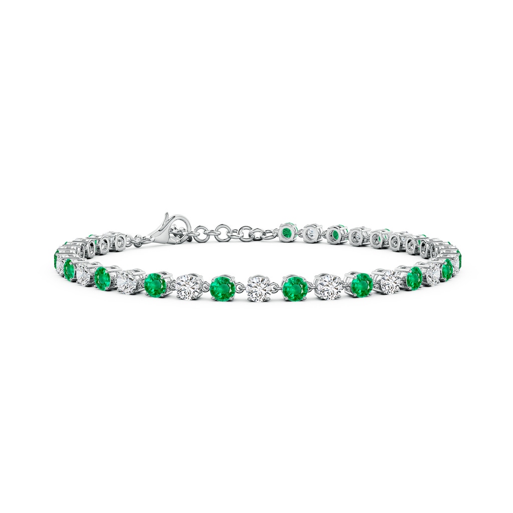 3mm AAA Round Emerald and Diamond Tennis Link Bracelet in White Gold