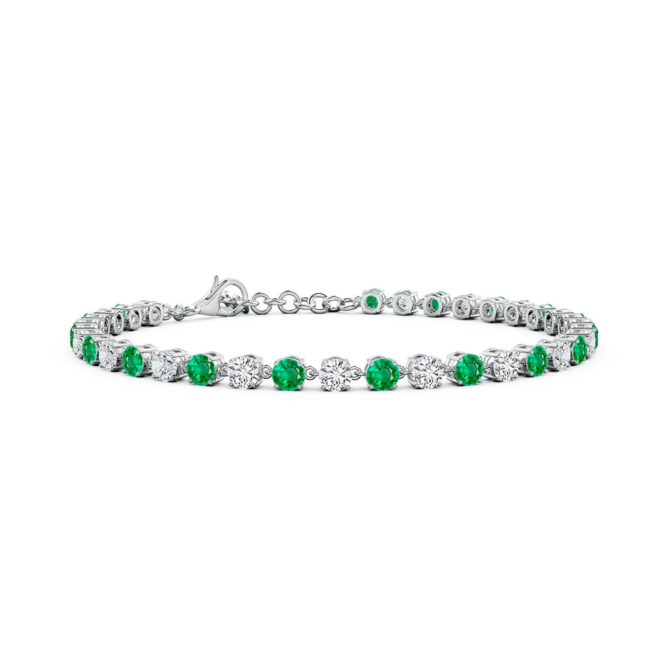 3mm AAA Round Emerald and Diamond Tennis Link Bracelet in White Gold 