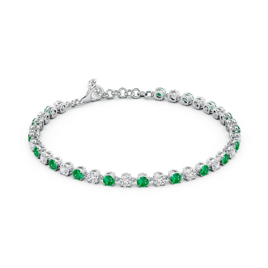 3mm AAA Round Emerald and Diamond Tennis Link Bracelet in White Gold side 199