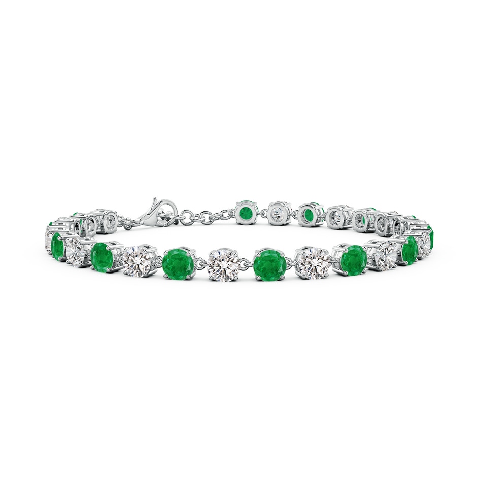 4mm AA Round Emerald and Diamond Tennis Link Bracelet in White Gold 