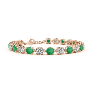 5mm A Round Emerald and Diamond Tennis Link Bracelet in Rose Gold