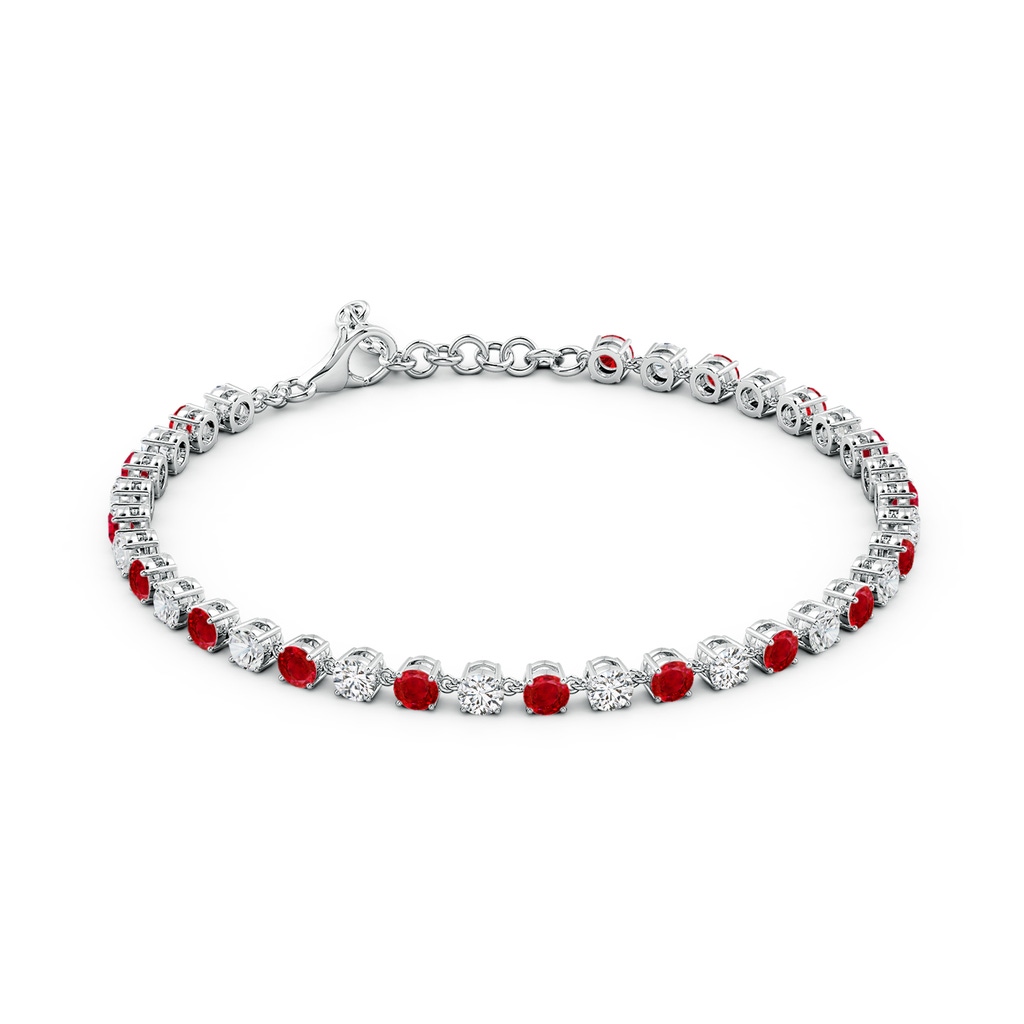 3mm AAA Round Ruby and Diamond Tennis Link Bracelet in White Gold - side 199
