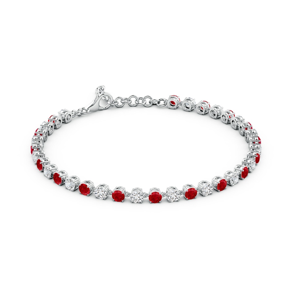 3mm AAA Round Ruby and Diamond Tennis Link Bracelet in White Gold side 199