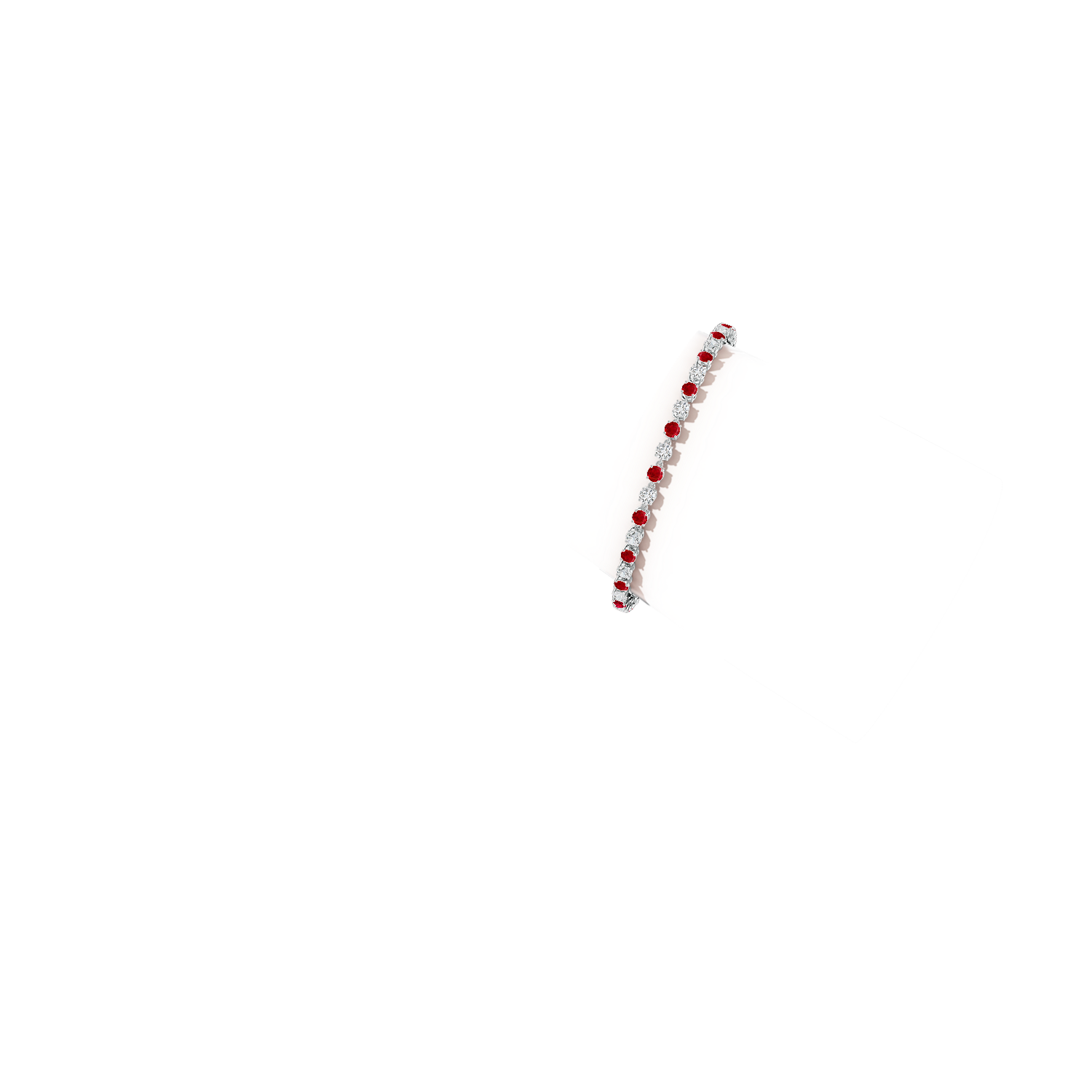 3mm AAA Round Ruby and Diamond Tennis Link Bracelet in White Gold - body_arm