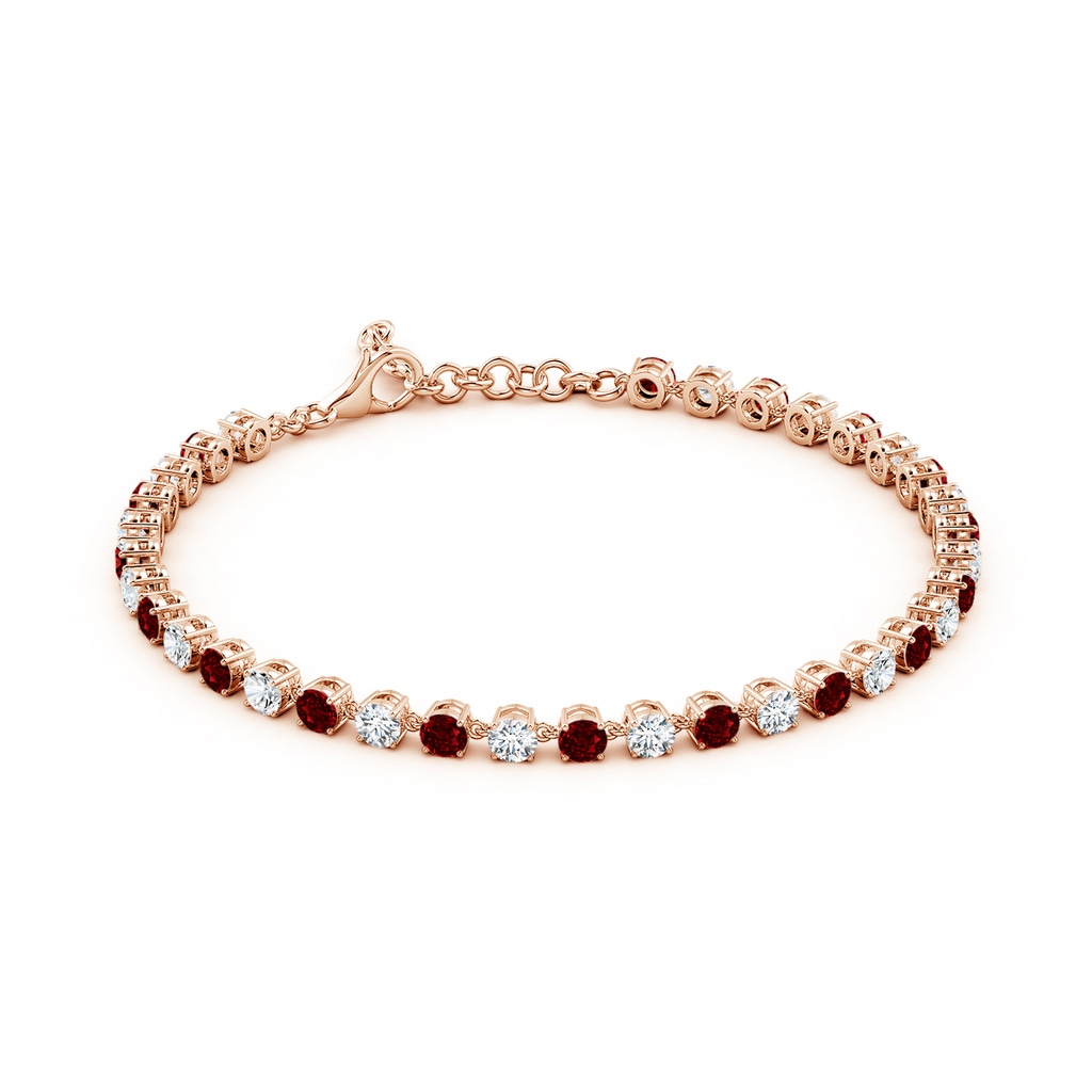 3mm AAAA Round Ruby and Diamond Tennis Link Bracelet in Rose Gold - side 199