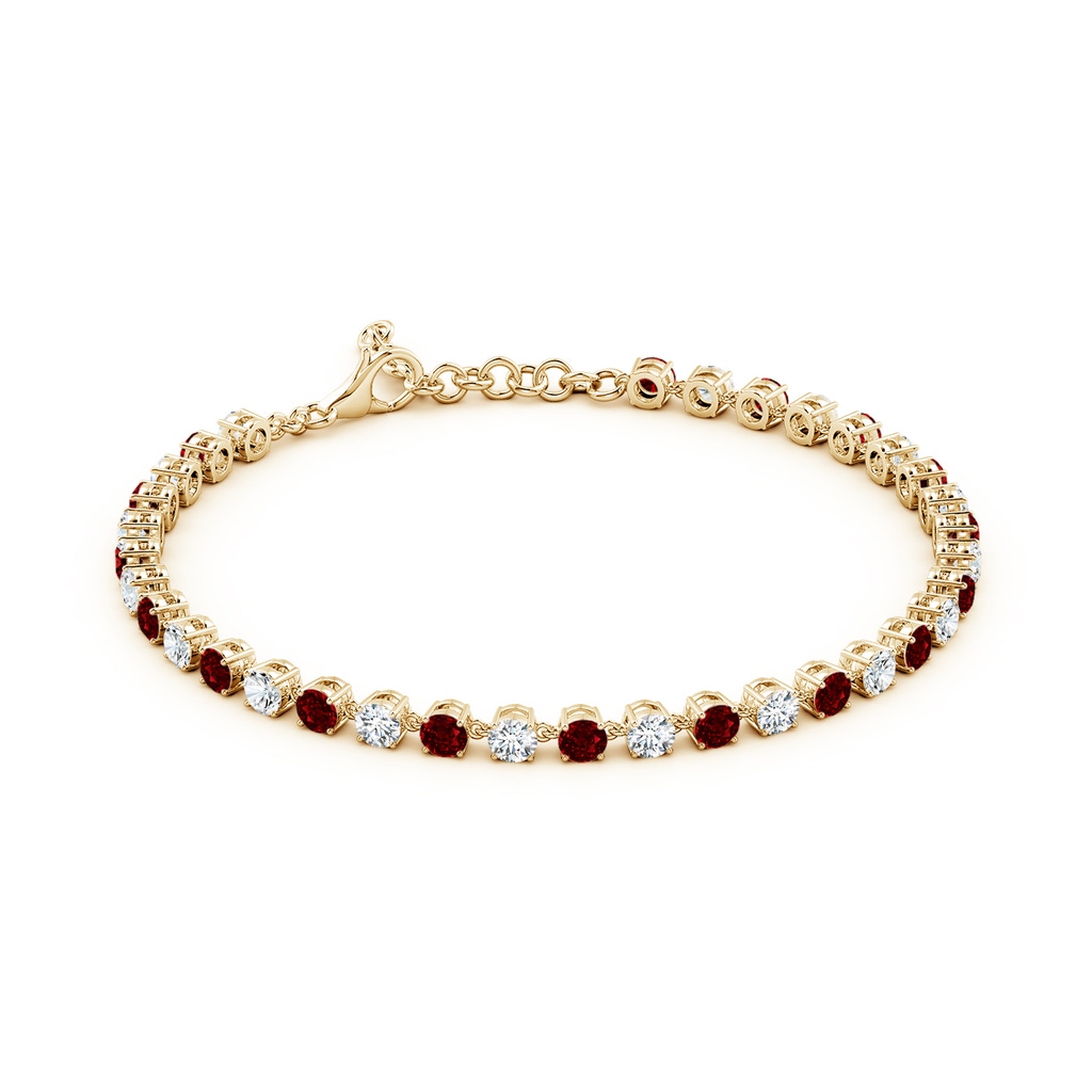 3mm AAAA Round Ruby and Diamond Tennis Link Bracelet in Yellow Gold - side 199