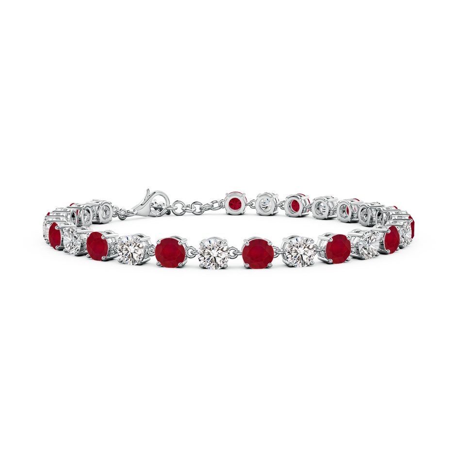 4mm AA Round Ruby and Diamond Tennis Link Bracelet in White Gold 